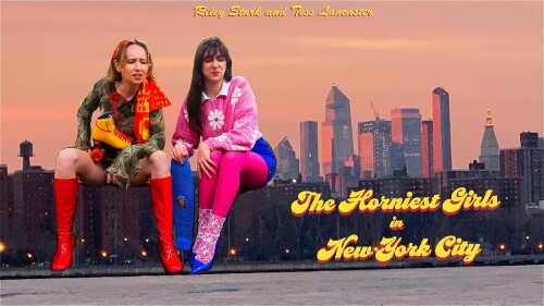 he skyline of New York City glistens in the light of the setting sun next to the East River. Two hot, 26 year old white women that were photoshopped to be about 800 feet tall sit perfectly atop the buildings with their feet dangling over the water. One g