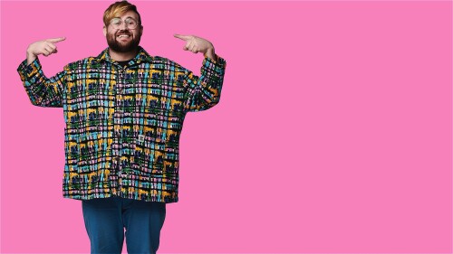 a picture of the comedian Ted Hill pointing at himself