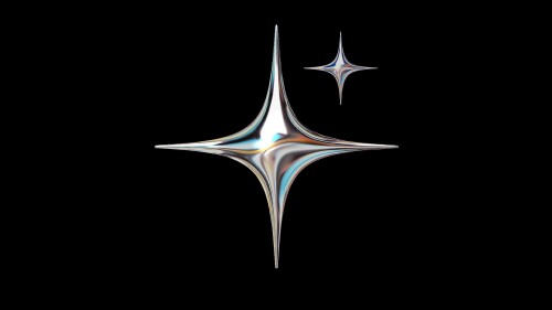 A metallic star on a black background with one smaller metallic star above it to its right.