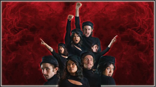 Ethan & Gigi strike many different poses against a red fiery background. They look really cool.