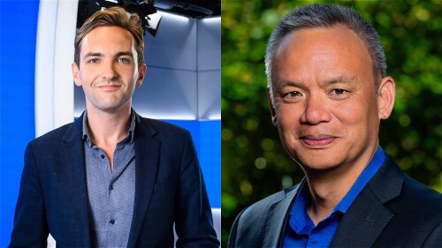 Side by side photos of authors Lewis Goodall and Edward Wong