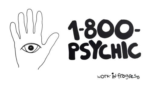 a white background with 1-800-psychic written in black and the image of a hand